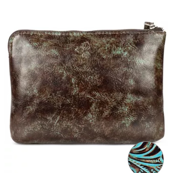 NWT 《 Patricia Nash 》 Brown Cassini Turqoise Leather Tooled Wristlet Bag Womens - Picture 6 of 6